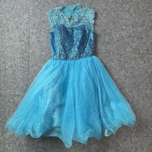 Let's Fashion Dress Womens X-Small Blue Sequin Tulle Fit & Flare Party Prom